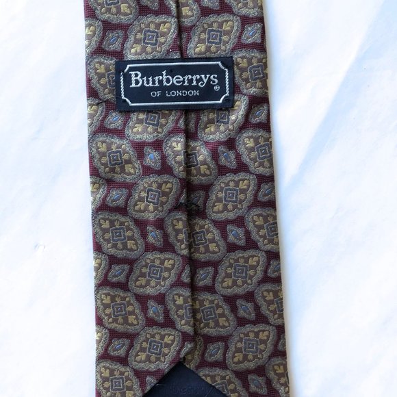new Burberry's men's tie burgundy gold classic burberry - Picture 1 of 6
